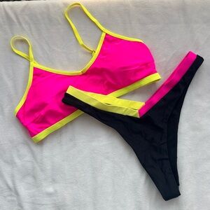 Neon Pink & Yellow Two-Piece Cheeky Bikini Set